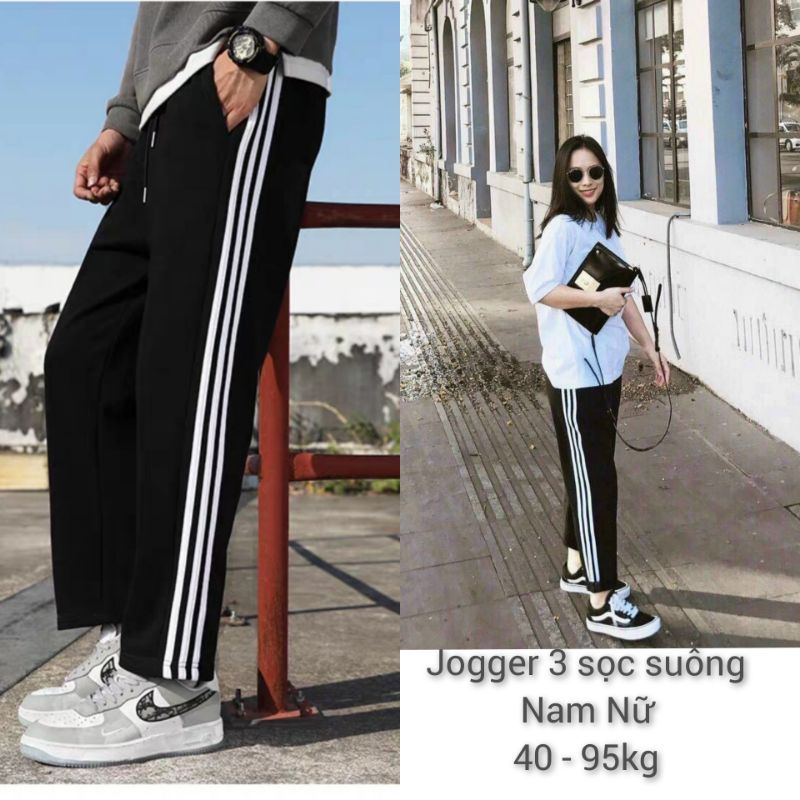 40-95KG Bigsize Nam Nữ quần jogger 3 sọc suông thời trang unisex năng động
