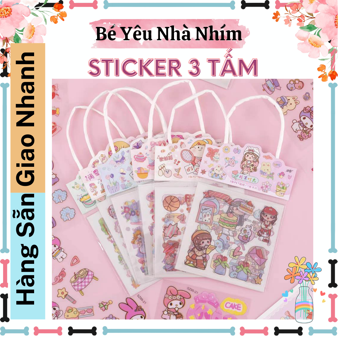 Sticker 3 Tấm Túi Mini Dễ Thương Đã Cắt Sẵn Decal Trong vật dụng trang trí sổ tay , ly , điện thoại chống nước , đơn giản và tiện lợi