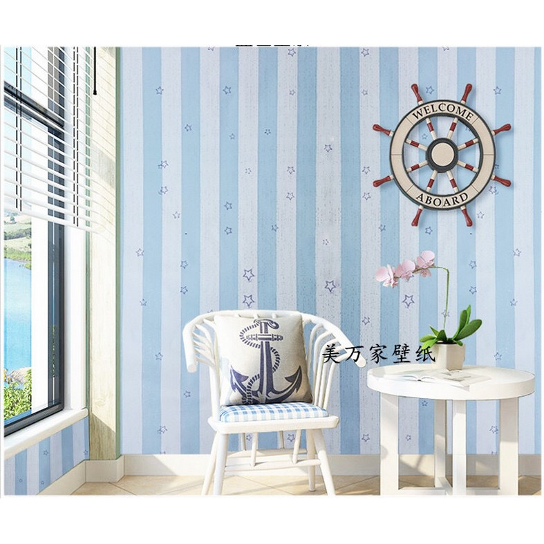 5 mét decal giấy dán tường khổ 45cm có sẵn keo - sọc xanh ngôi xanh dương ct002
