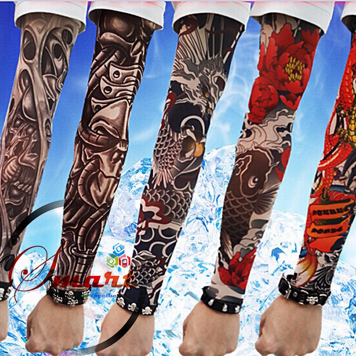 Combo 2 Bộ Găng Tay Hình Xăm 1 Bộ 2 Cái Thun Co Giãn 4 Chiều