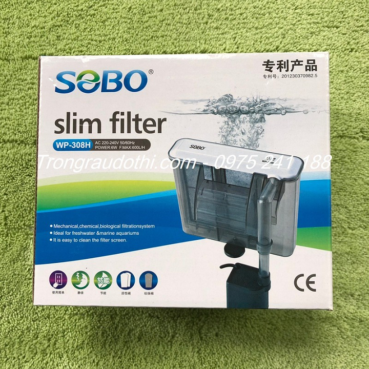 Lọc thác bể cá - máy lọc thác treo dạng mỏng - lọc treo bể cá mỏng đẹp sobo wp 308h 408h 508h