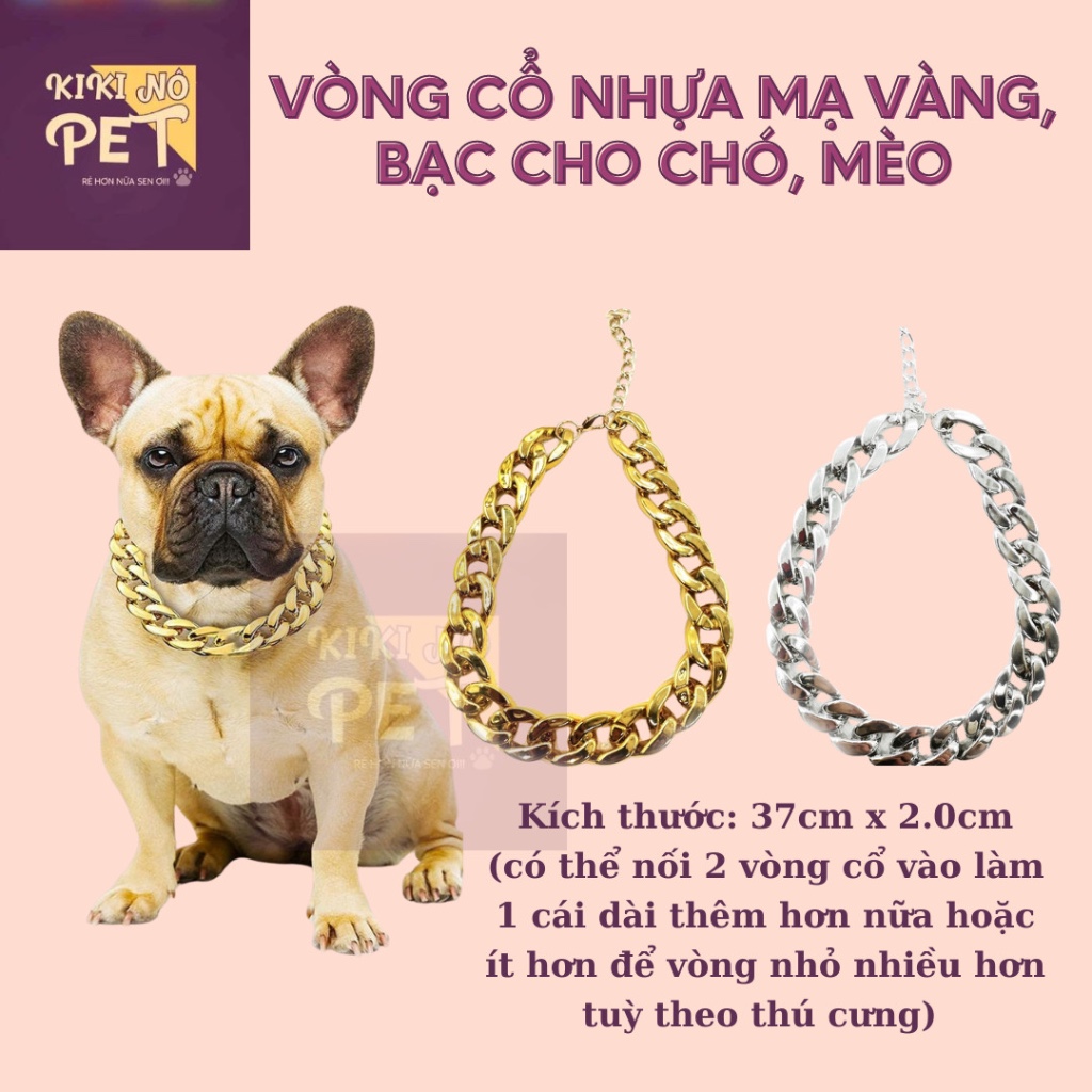 Vòng cổ cho chó mèo bằng nhựa mạ vàng bạc, dây chuyền mạ vàng bạc cho thú cưng - kikino