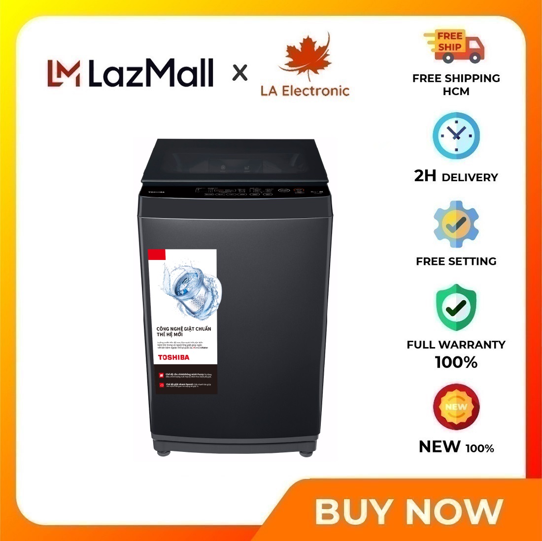 Toshiba washing machine 8 kg AW-M905BV - Free shipping HCM - Washing timer Child lock Power assist cover to prevent hand jams Auto restart when power is on