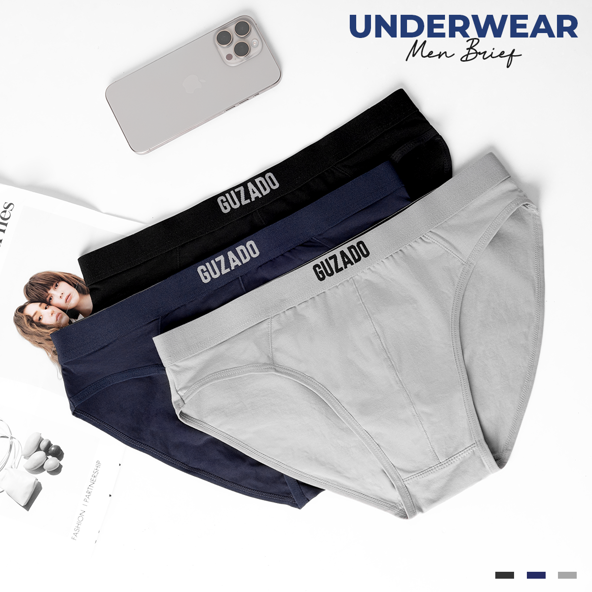 [MUA 3 GIẢM 15% SALE CUỐI THÁNG 6] COMBO 3 Quần lót tam giác nam Brief Cotton Mềm Mịn Kháng Khuẩn GBF01 thương hiệu GUZADO