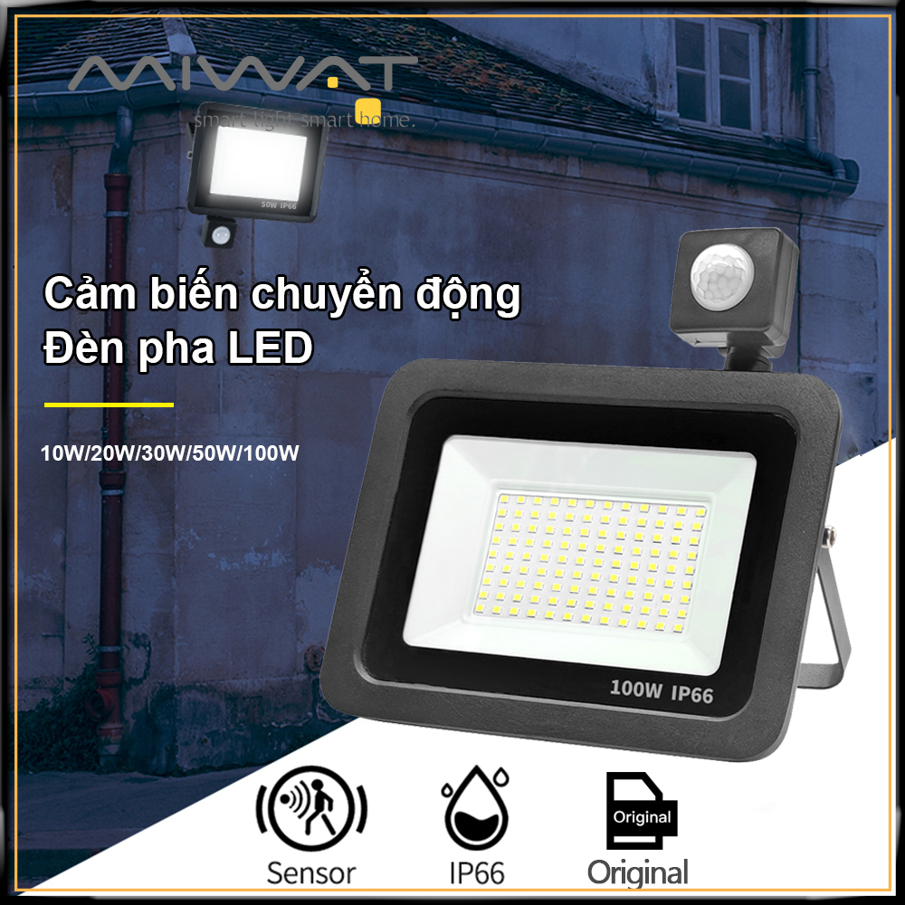 MIWAT Đèn Pha LED Cảm Biến Chuyển Động PIR Đèn Pha Ngoài Trời 10W 20W 30W 50W 100W Đèn Pha Led Chống Nước 220V 240V Cho Vườn Đèn Đường Tường