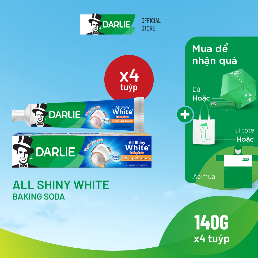Bộ 4 kem đánh răng darlie all shiny white baking soda 140g