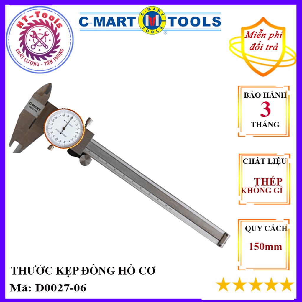 Thước kẹp đồng hồ cơ 150mm/06" d0027-06 cmart