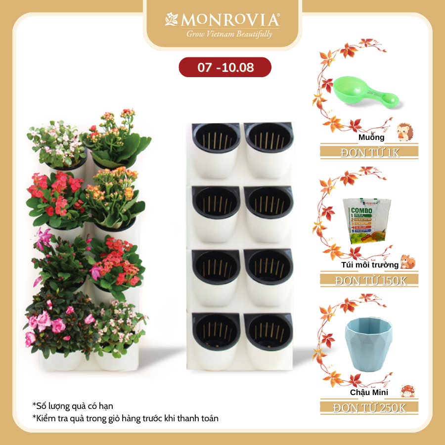 Set chậu đôi tự tưới treo tường MONROVIA, làm vườn tường đứng, trồng hoa, cây cảnh, có thể lắp cho diện tích lớn