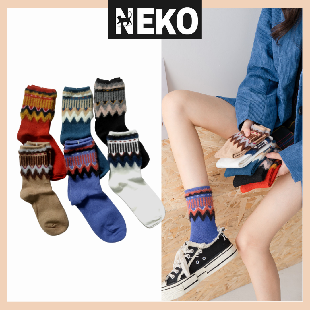 Vớ Tất Len Nữ Cao Cổ thổ cẩm lượn sóng