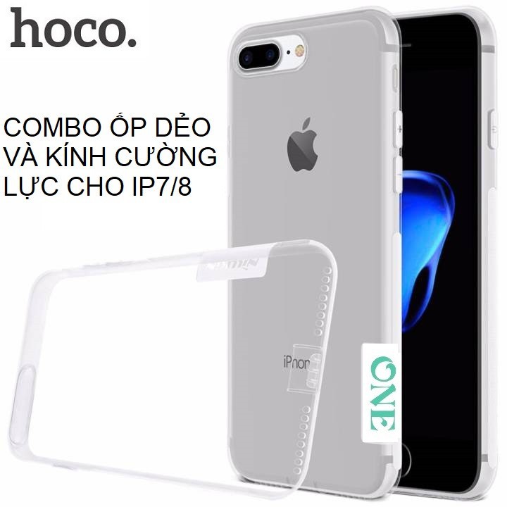 [HCM](combo ) Bộ Kính cường lực và ốp dẻo trong suốt hoco cao cấp chính hãng dùng cho ip7 ip8 - k5-bo-kinh-op-78