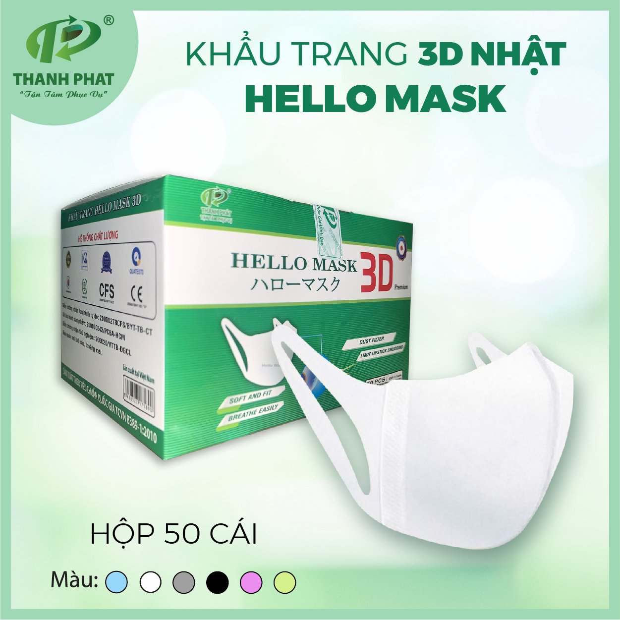 Khẩu trang 3d hello mask - japan màu trắng