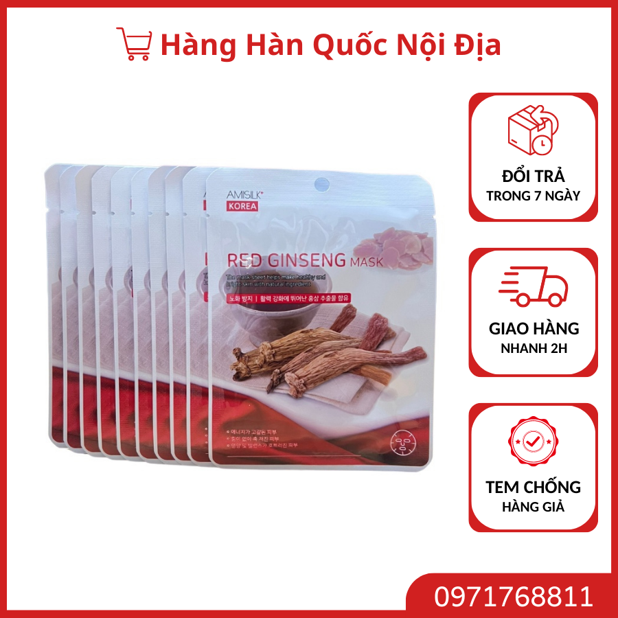 Combo 10 mặt nạ cấp ẩm dưỡng da hồng sâm hàn quốc red ginseng mask chính hãng