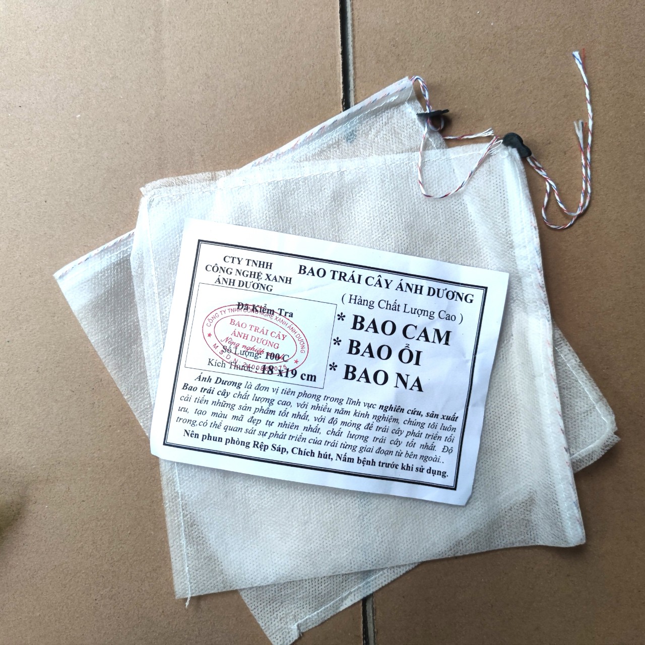 Combo 100 túi bọc trái cây kích thước 18x19 cm, bọc trái cây Ánh Dương, túi vải không dệt