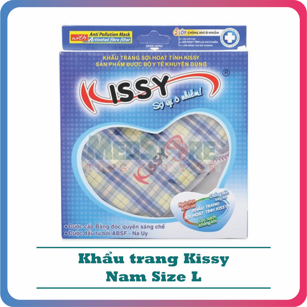Khẩu Trang Sợi Hoạt Tính Kissy Người Lớn Size L - Nam - 1 Cái/Hộp - TBYT Medstore