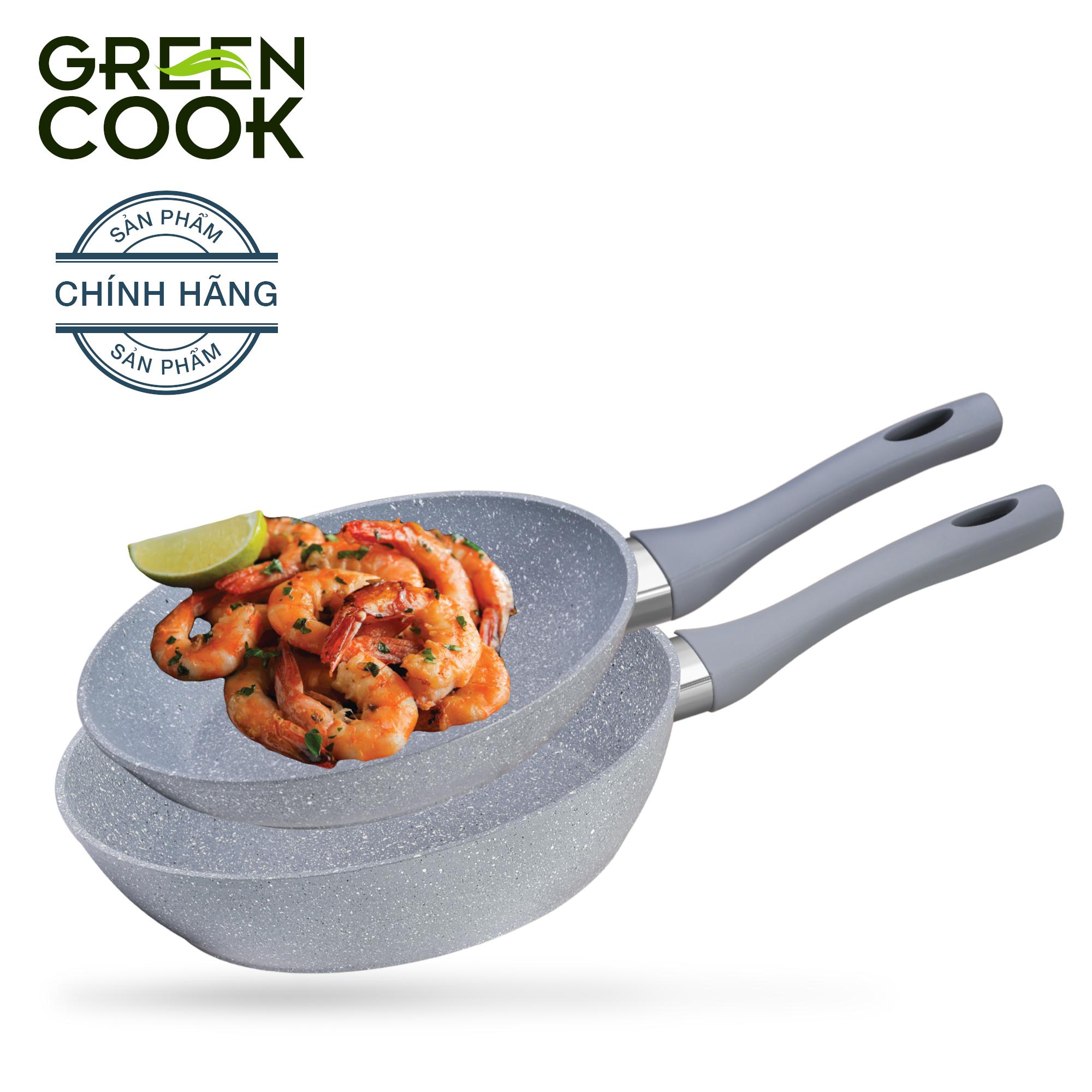 Bộ 2 chảo chống dính đáy từ vân đá size 22-24cm greencook - hàng chính hãng