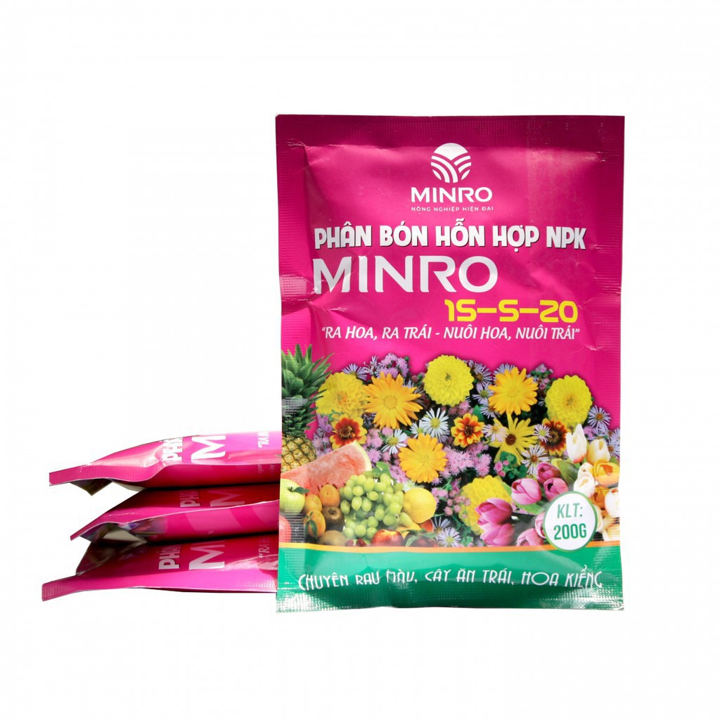 200gr - phân bón npk minro 15-5-20+te- ra hoa, ra trái - nuôi hoa, nuôi trái