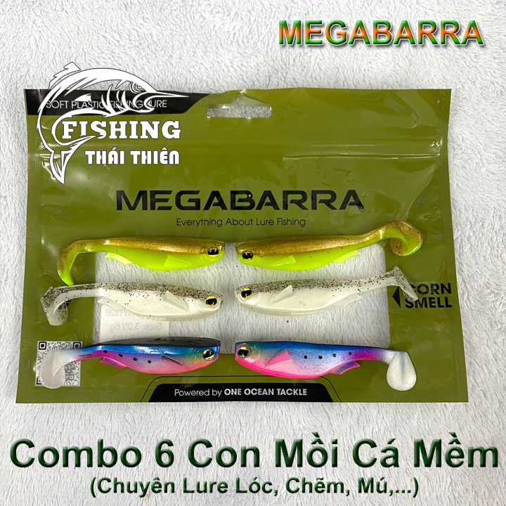 Combo 6 con mồi giả cá mềm megabarra không lưỡi câu lure ry182b dài 80mm nặng 6g mẫu mới nhiều màu siêu nhạy dùng câu cá lóc, chẽm, mú