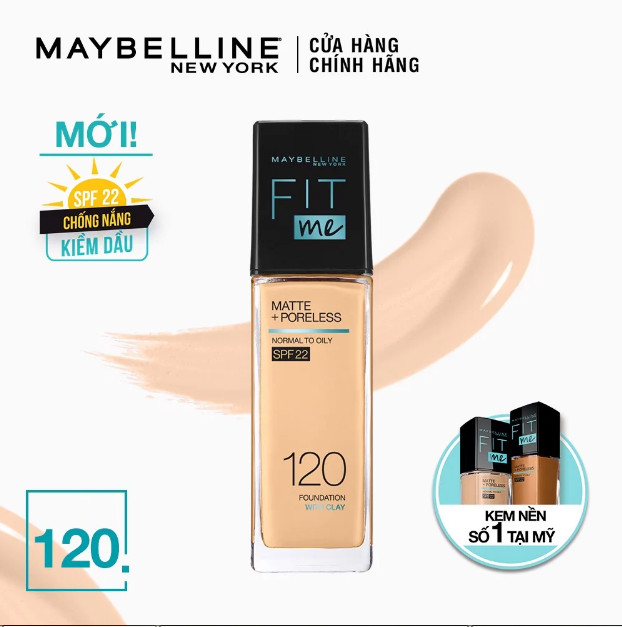  Kem Nền Maybeline Mịn Nhẹ Kiềm Dầu Fit Me Matte Poreless Foundation Chống Nắng SPF 22 +++ 30ml 