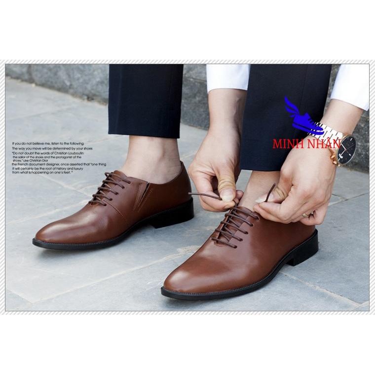 Giày tây nam da bò thật mũi bo tròn CÓ KHÂU ĐẾ Bảo hành 12 tháng Giày Cổ điển Giày Da Công Sở Doanh Nhân Đơn Giản Giày xỏ nam Giày Tây Giày Công Sở hàng hiệu cao cấp giá rẻ sang trọng B-10 nâu