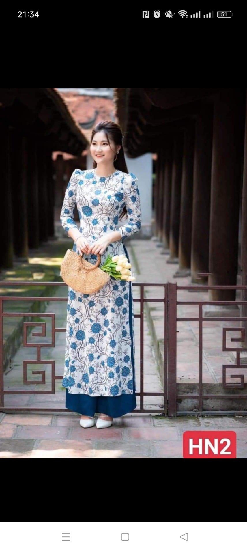 Áo dài hoa tay phồng