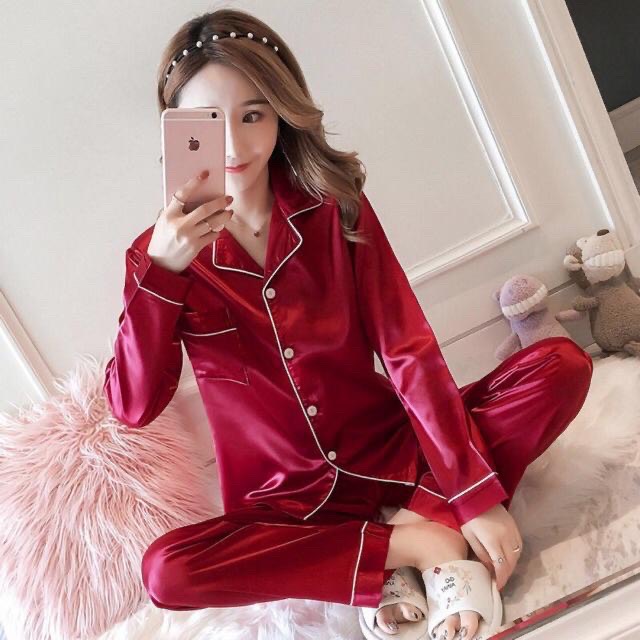 Bộ mặc nhà nam nữ uniex trơn dài tay chất lụa siêu mềm d489