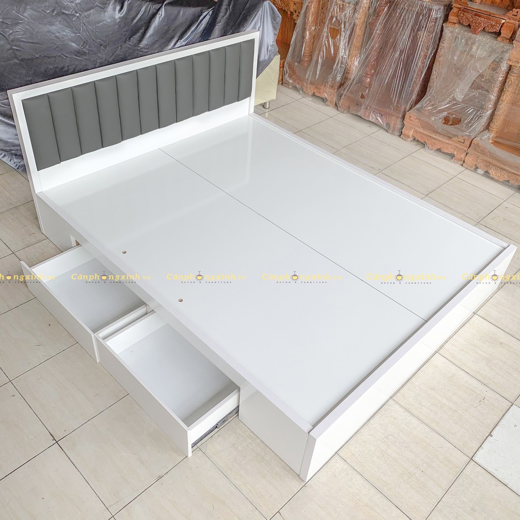 Giường ngủ bọc nệm, Giường nằm chất liệu gỗ MDF chống ẩm mốc, chống xước thiết kế 2 hộc kéo hiên đại dễ sử dụng CPX-G37