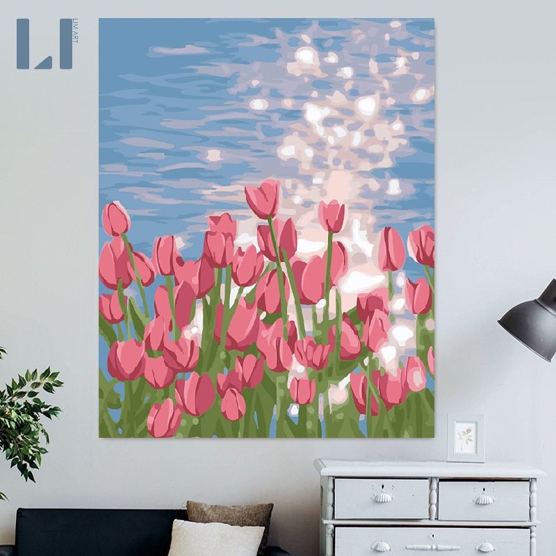 Tranh Tô Màu Theo Số Hóa Mini Anime Có Khung Phong Cảnh Hoạt Hình Hoa Tulip 20*20 Nhỏ Giá Rẻ Cặp Đôi