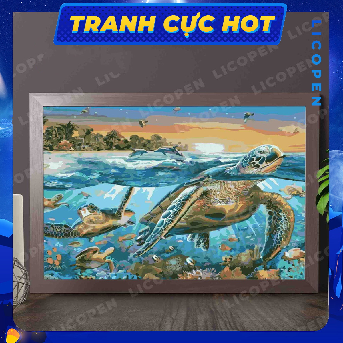 🔥 tranh sơn dầu số hóa licopen 40x50cm tranh rùa biển – ms472 hàng có sẵn giao ngay