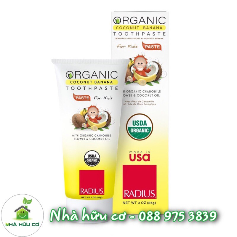 TRẺ EM - Kem đánh răng trẻ em hữu cơ Radius vị chuối dừa - Organic Coconut Banana Toothpaste 85gr