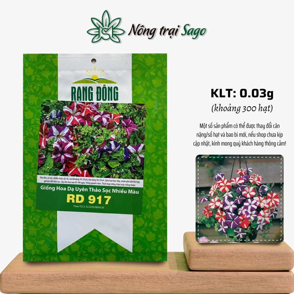 Hạt giống Hoa Dạ Uyên Thảo Sọc Nhiều Màu Rd 917 trồng quanh năm, thích hợp trồng giỏ treo, hiệu Hạt giống Rạng Đông - Nông Trại Sago