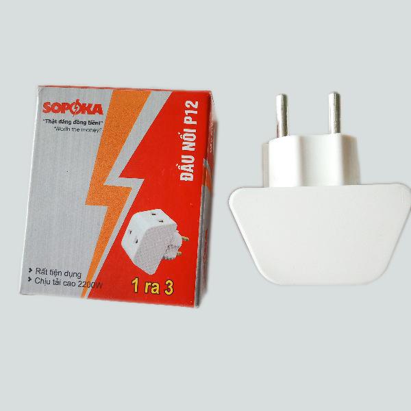 Đầu nối phích ổ cắm điện 1 ra 3 chịu tải tốt 2200w hình tam giác nhỏ gọn p12 sopoka