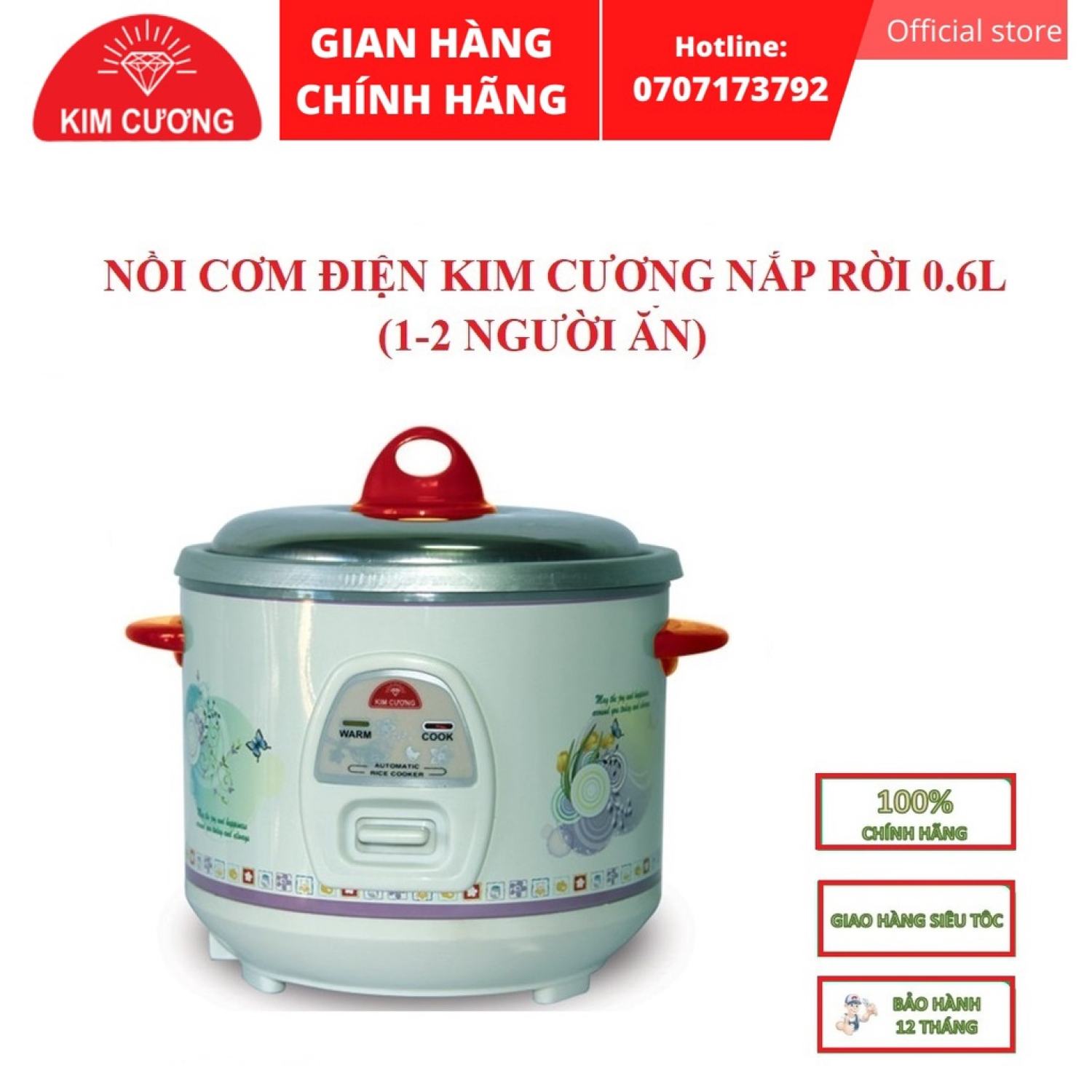 Nồi cơm điện mini 2 người ăn kim cương 0.6l kc-0.6l - bảo hành 12 tháng