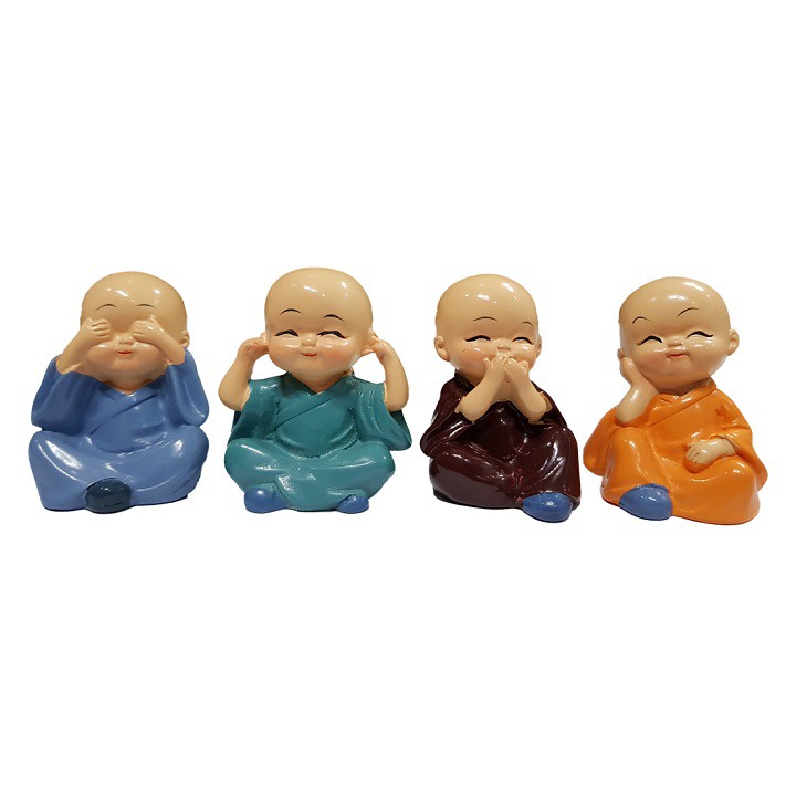 Bộ Tượng Chú Tiểu Hòa Thượng Tứ Không - Phật Phong Thủy Mini 4 Tư Thế, Trang Trí Xe Hơi, Để Bàn Làm Việc - Phụ Kiện Đồ Chơi Ô Tô Xe Hơi EUNOIA