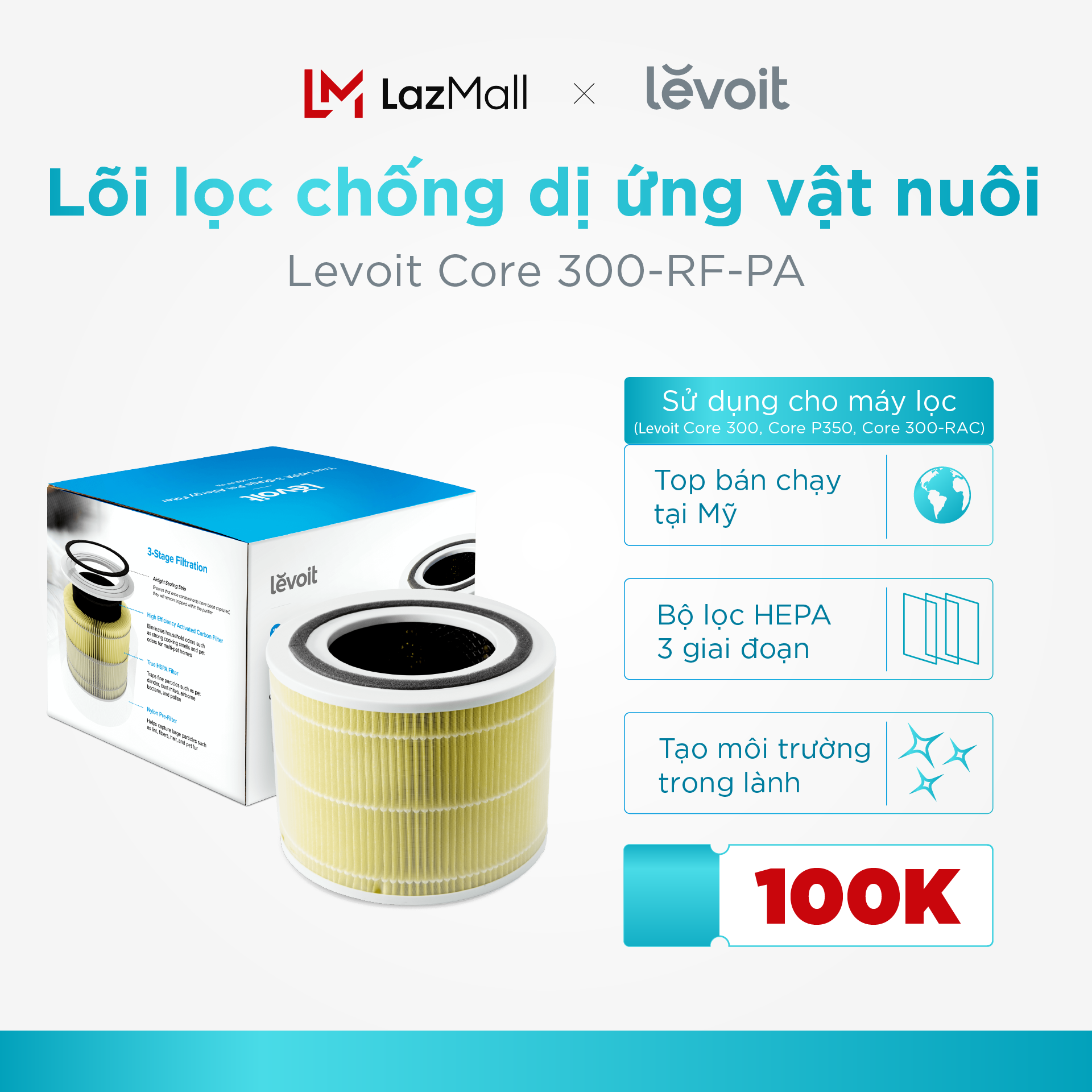 Lõi lọc của máy lọc không khí levoit core 300-rf-pa, lv core 300, lv core 300-rac gồm 3 bộ lọc