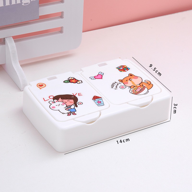 Hộp nhựa đựng sticker, đựng vật dụng 1 ngăn 2 ngăn xinh xắn - TamaChan