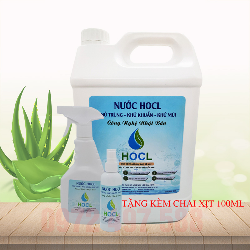 Nước khử trùng sát khuẩn hocl - combo 1 can 5 lít và 1 chai xịt 500ml, 1 chai xịt 100ml