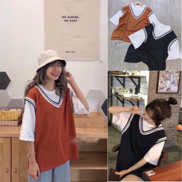 Áo Kiểu Nữ Phối Viền Gile Cá Tính (tặng 1 dây buộc tóc hoa cúc,giảm 15k phí ship)