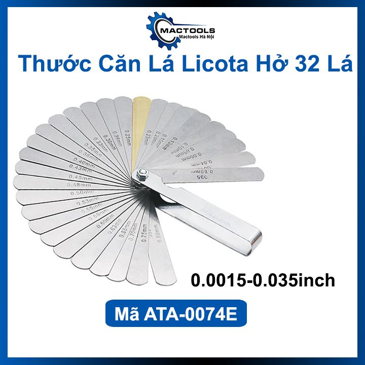 Thước căn lá licota, thước nhét đo khe hở 32 lá dãy đo 0.04-0.88mm mã ata-0074e