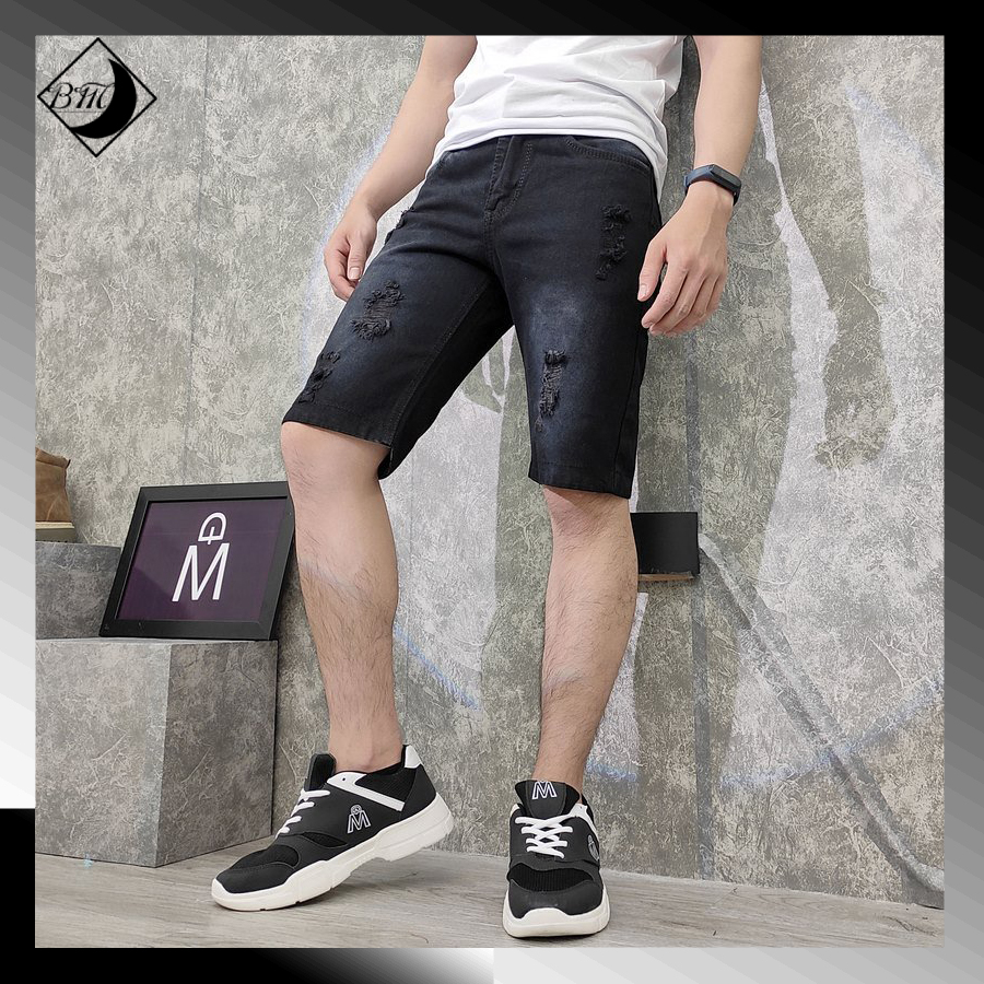 [HCM]Quần short jeans nam màu đen cào rách BM417