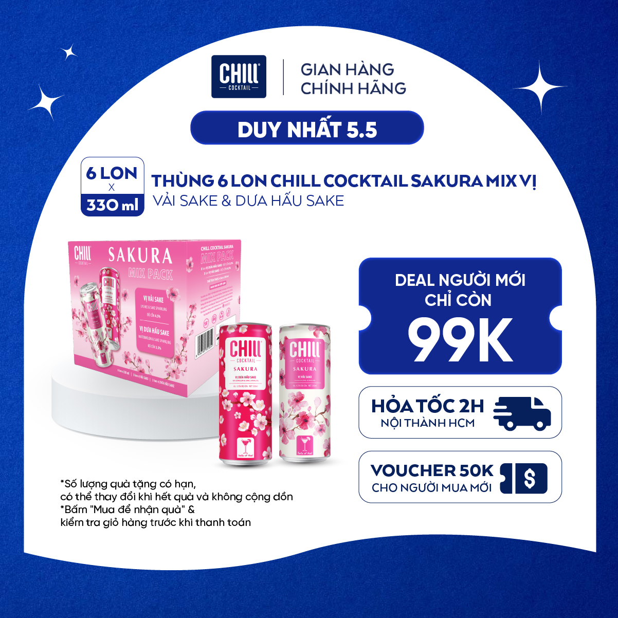 Thùng 6 lon Chill Cocktail Sakura (330ml/lon) (độ cồn 3,5%)