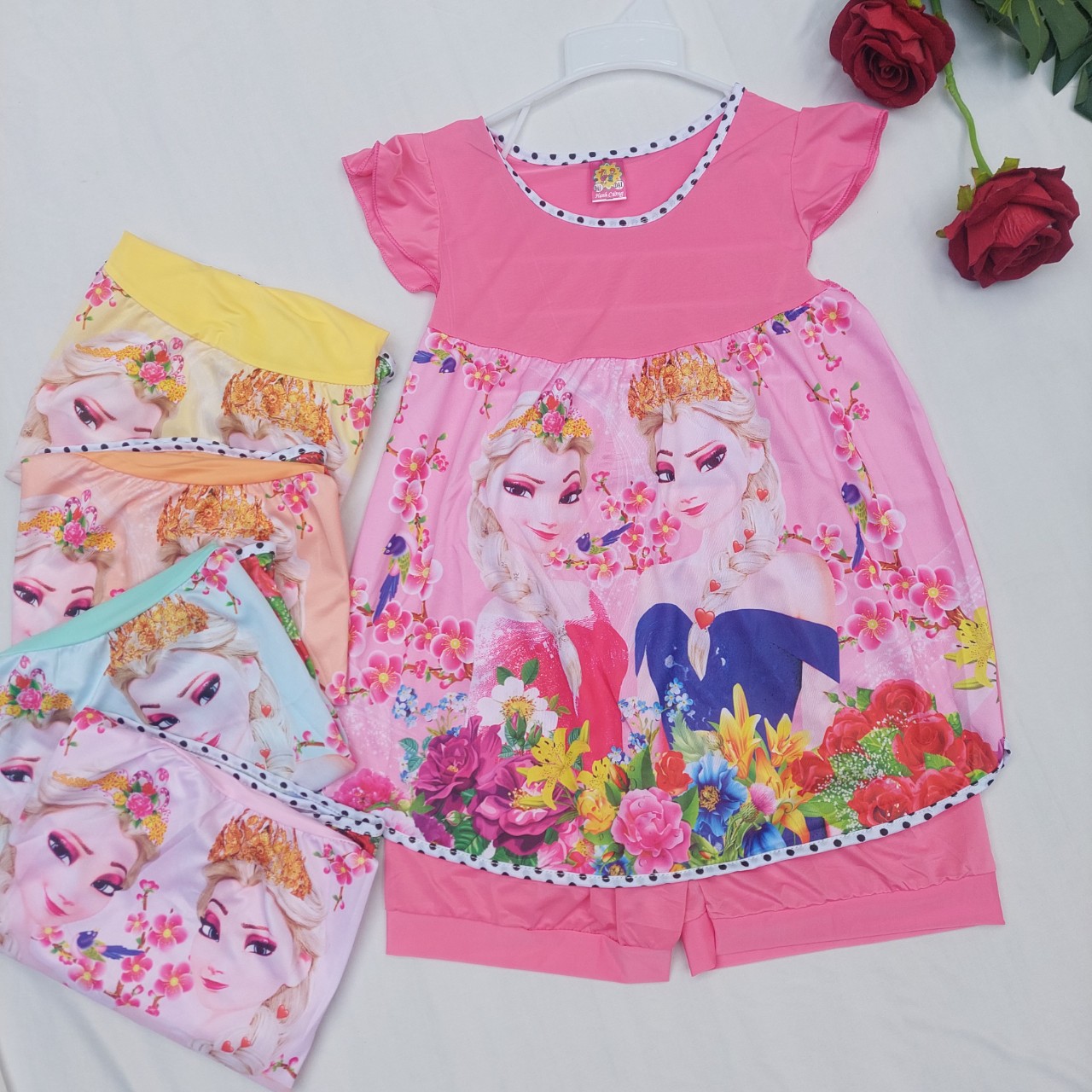 Nova shop 109 đồ bộ thun lạnh elsa cho bé gái, bộ thun lạnh mát mẻ cho bé từ 25 -35kg
