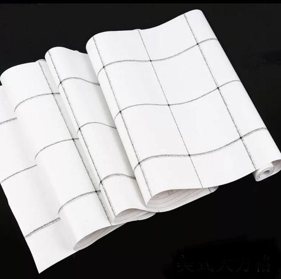[HCM]cuộn 20m giấy dán tường ô lớn kẻ vuông trắng sọc đen khổ 45cm keo sẵn