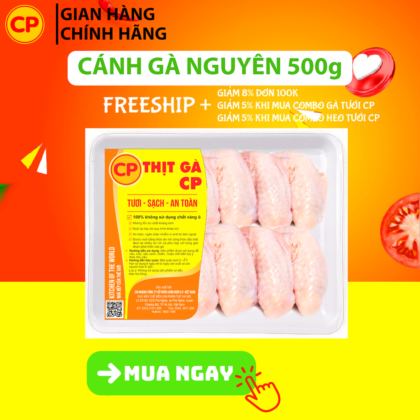 Cánh gà cp 500g - thịt gà cp tươi sạch