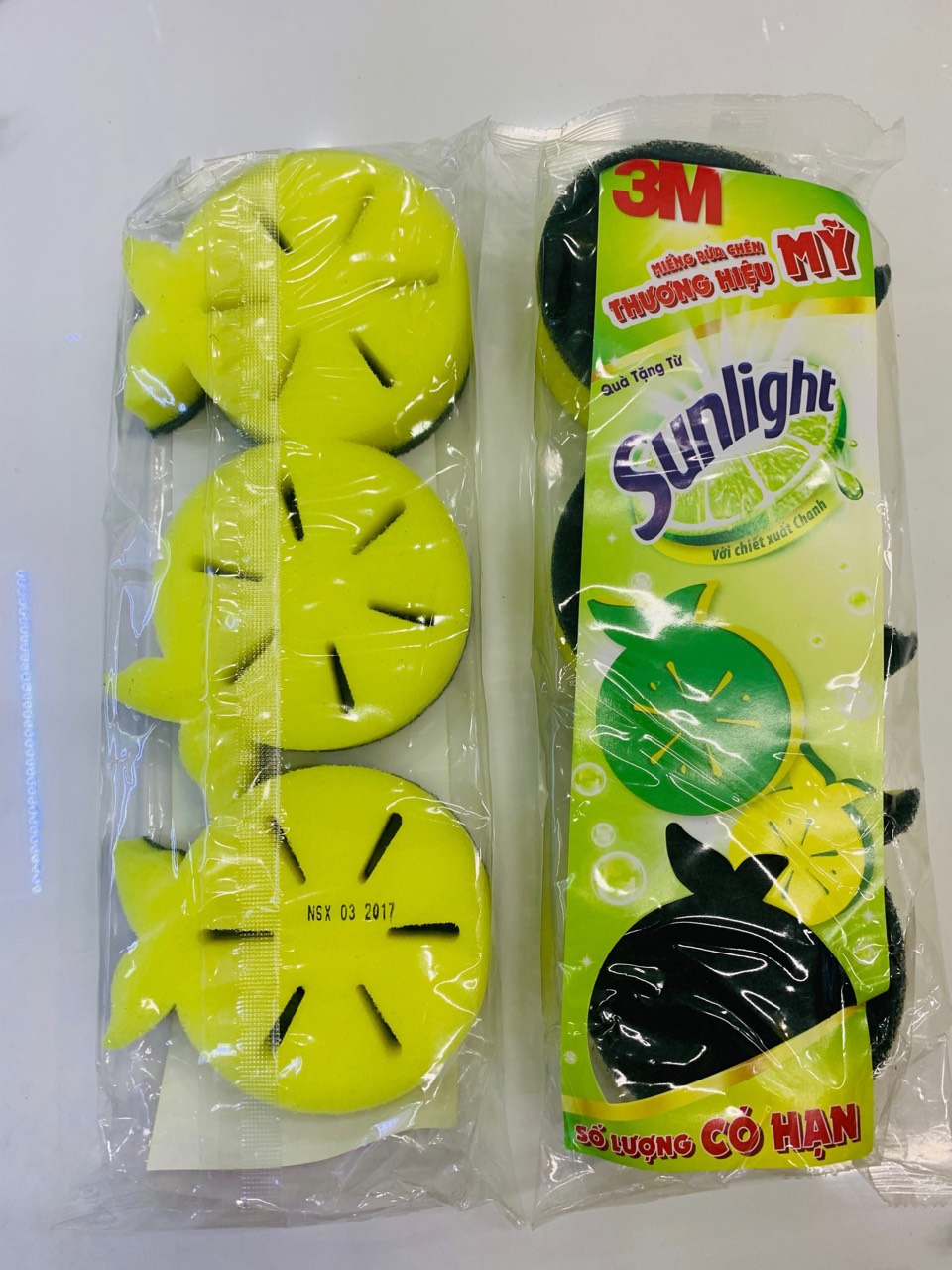 Combo 3 miếng rửa chén 3M quà từ Sunlight hình trái chanh