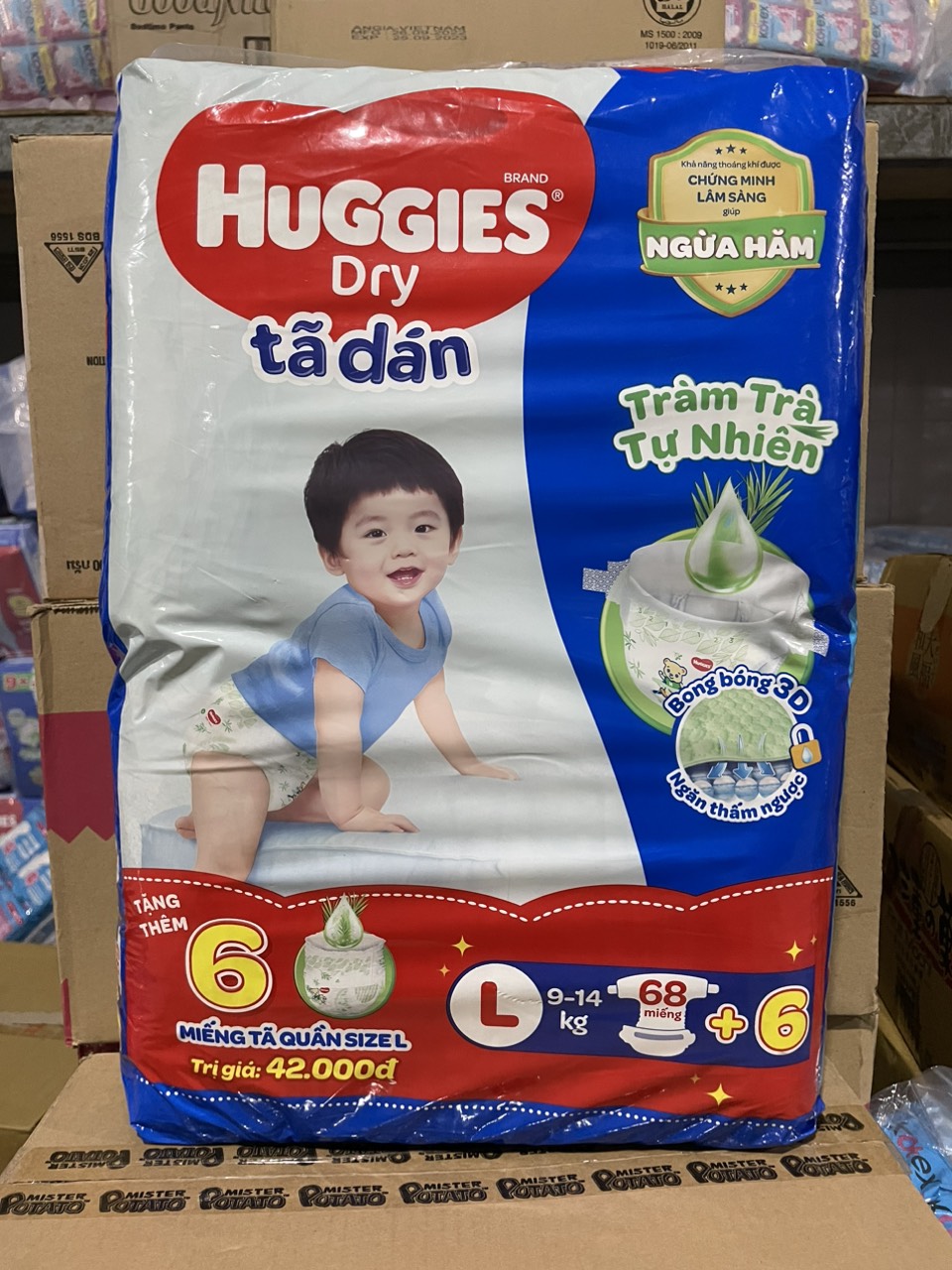 Tã dán Huggies Dry cỡ L 68 miếng+6 9-14kg