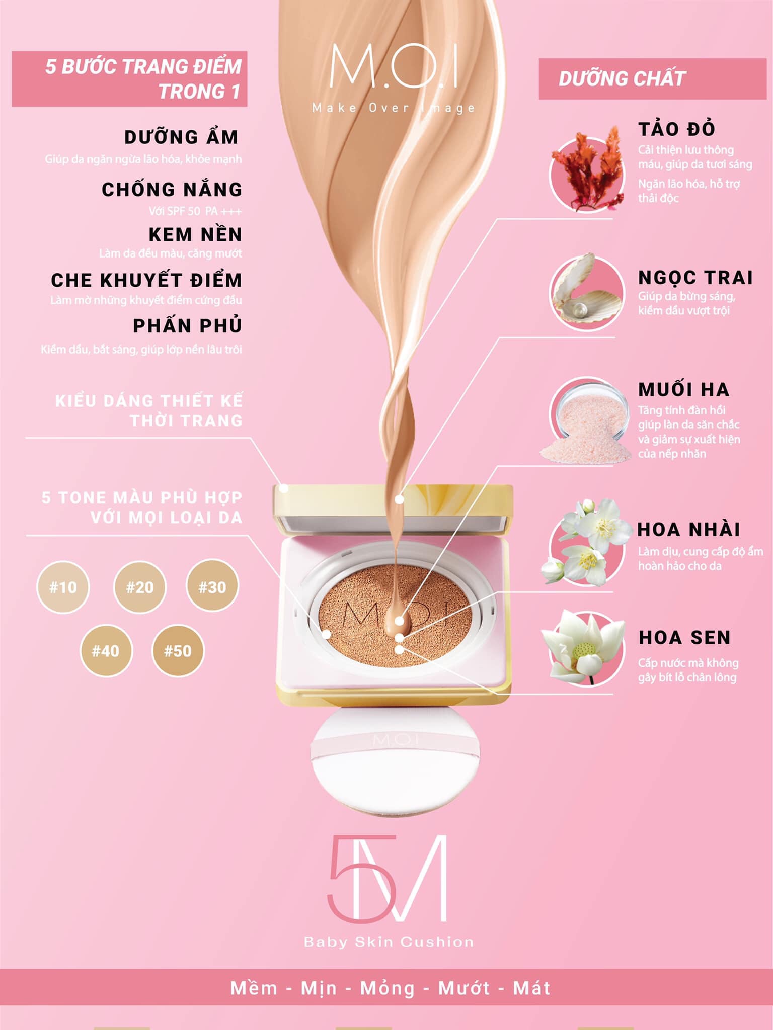 Phấn nước 5M baby skin M.O.I cosmetic Hồ Ngọc Hà
