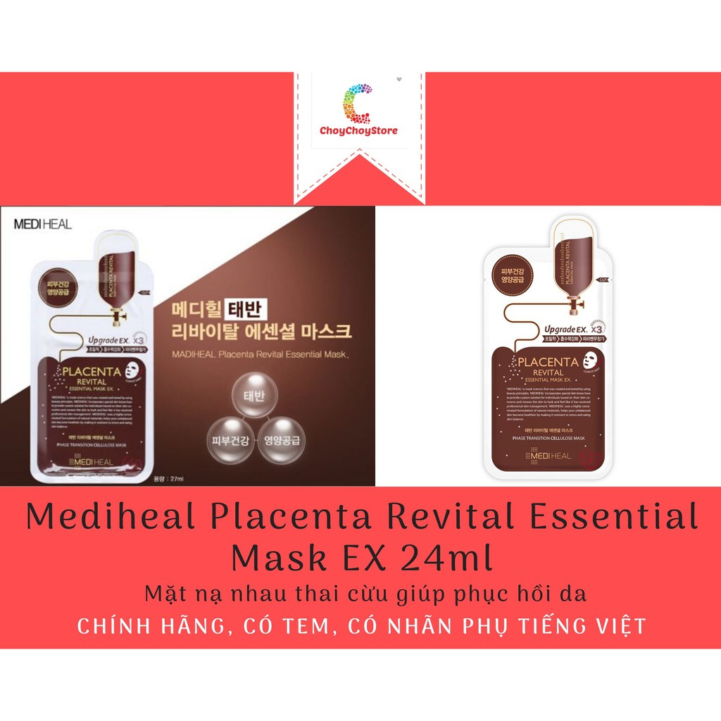[TEM CTY] Mediheal Placenta Revital Essential Mask EX.24mL - Mặt nạ nhau thai cừu giúp phục hồi da