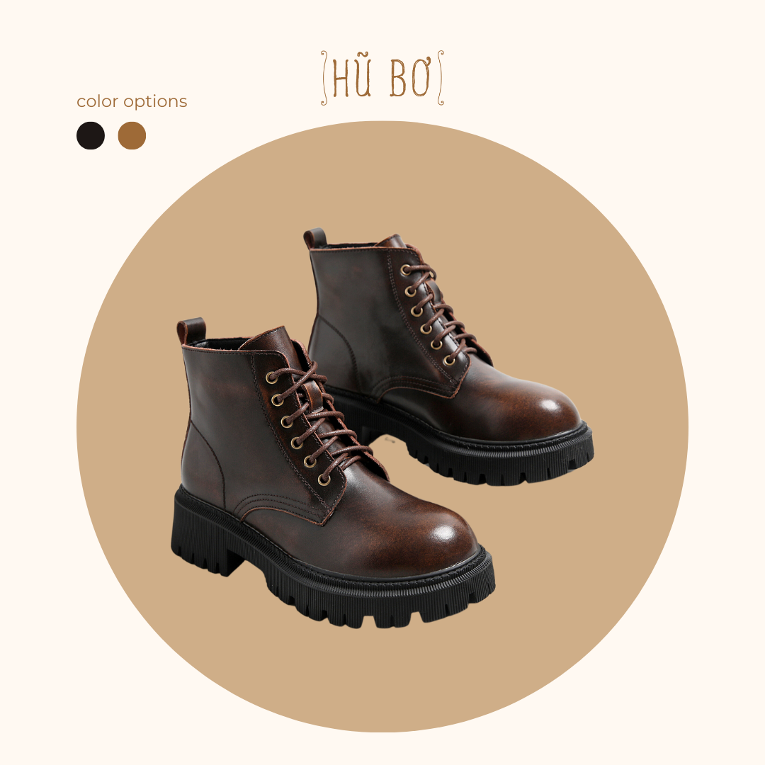 Original boots 6 lỗ xỏ đế cao - Boots da bò nữ