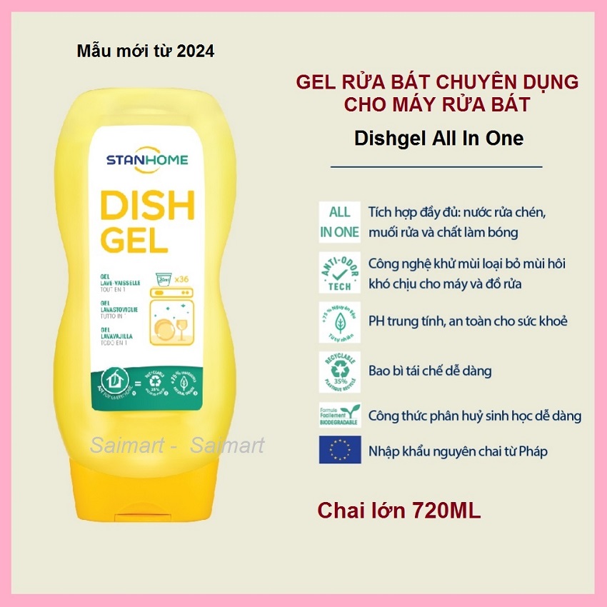 Gel rửa bát cho máy Stanhome Dish gel - Hàng Pháp - Rửa tiết kiệm - không để lại cặn