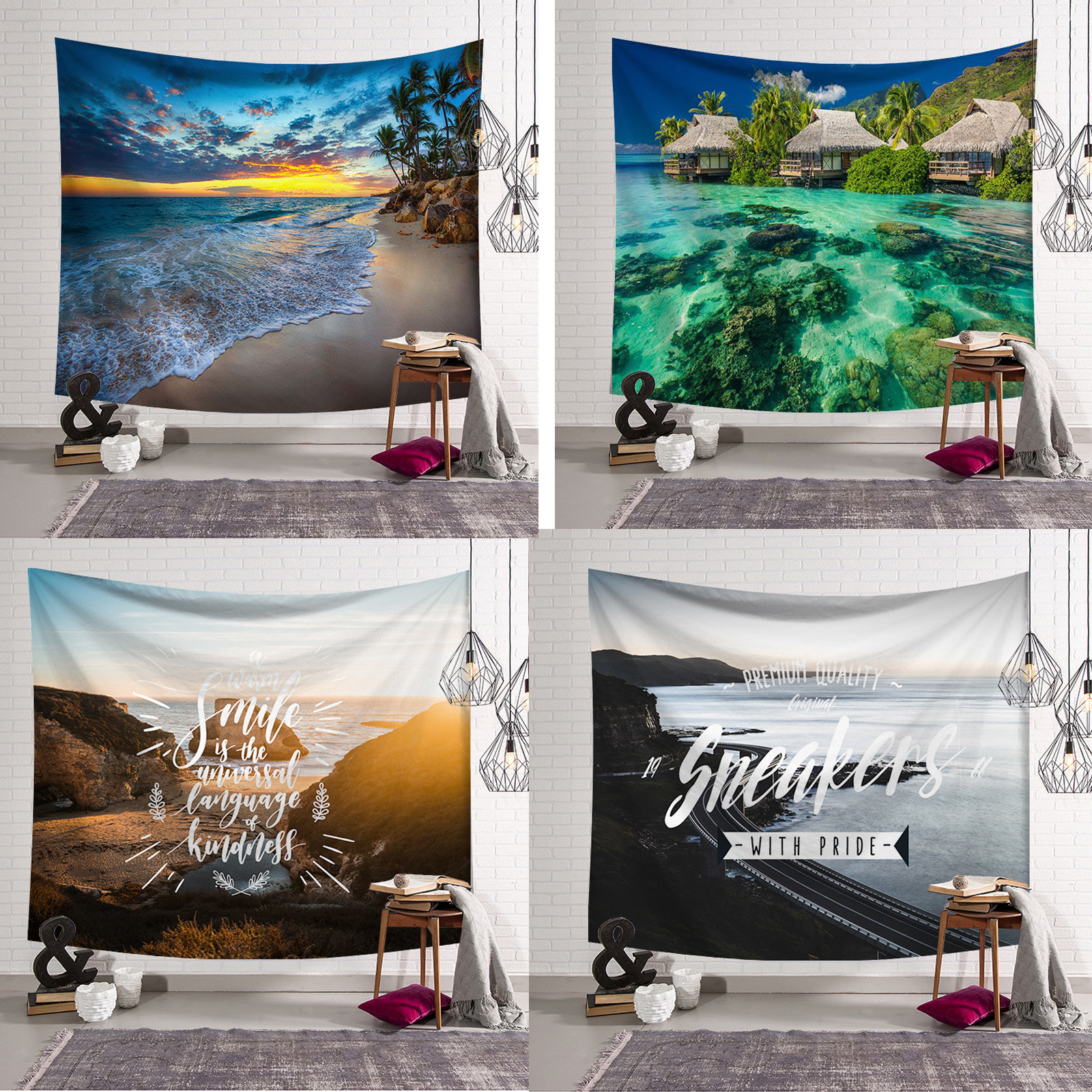 💛Tặng móc treo💛 Thảm vải trang trí phòng trọ phòng ngủ bãi biển 1m3x1m5